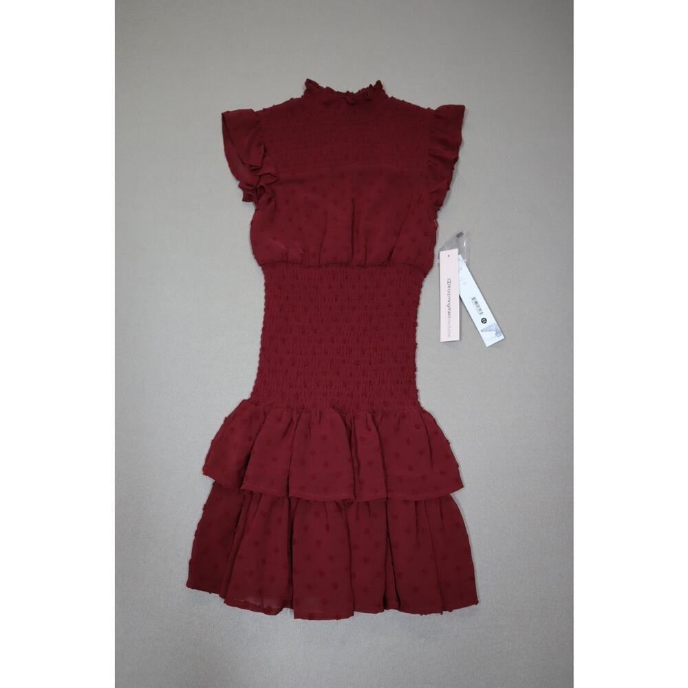 Aqua Girl Wine Swiss Dot Smocked Dress Size XXS 4/5